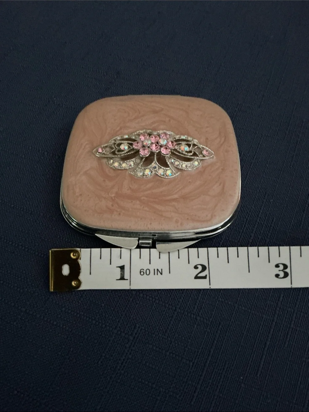 Vintage-Style Faux Jeweled Compact Mirror Case.